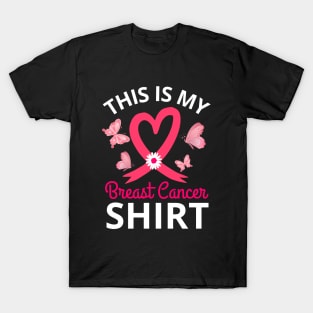 Butterflies Pink Ribbon Heart Shaped THis Is My Breast Cancer Shirt T-Shirt